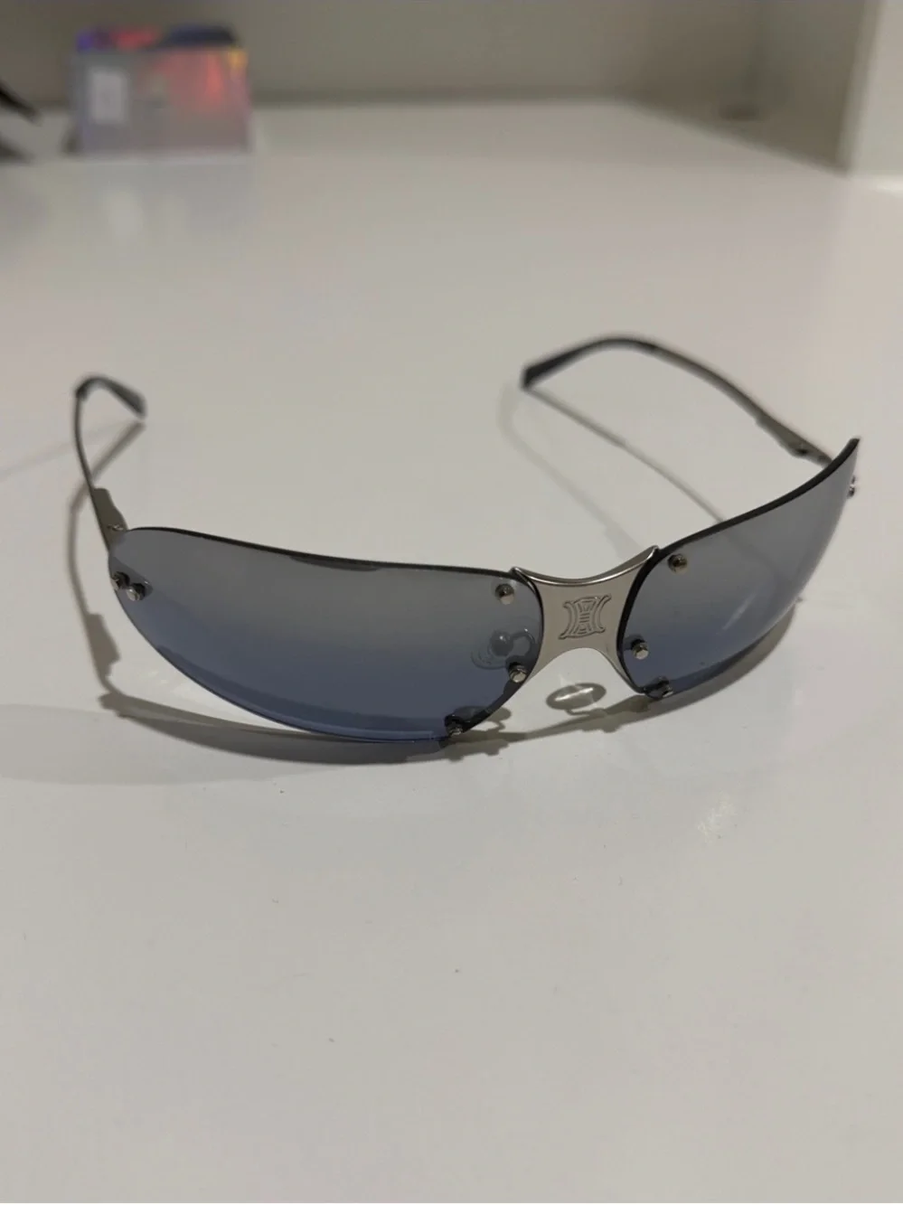 VTG Celine Triomphe Wrap Sunglasses SC 1032 Col 581 Silver Y2K Deadstock Set